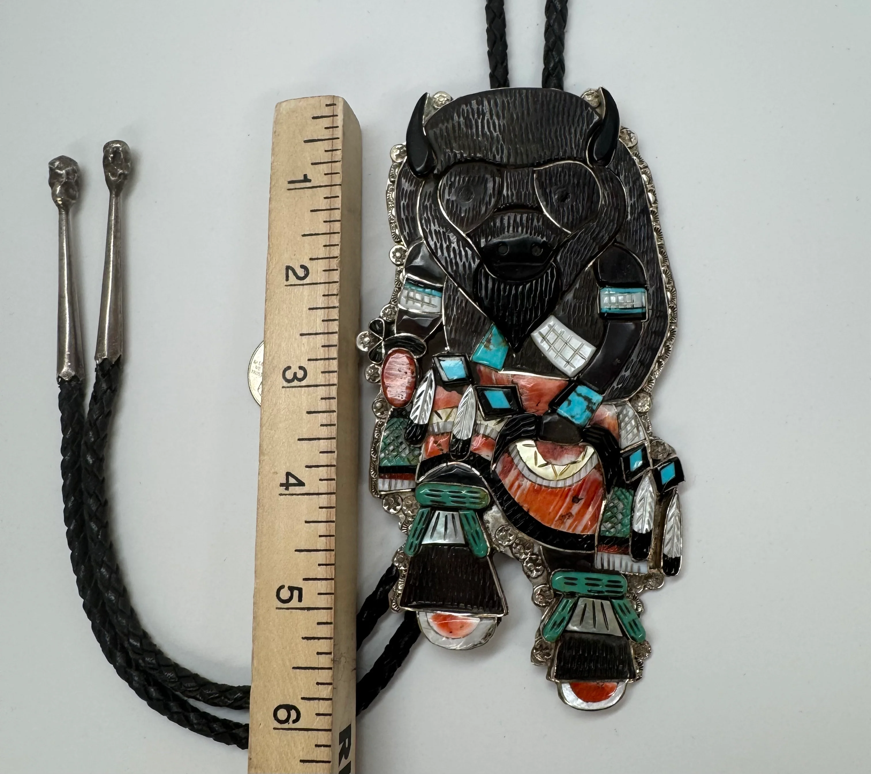 Black Bear Dancer Kachina Bolo Tie - Image 2