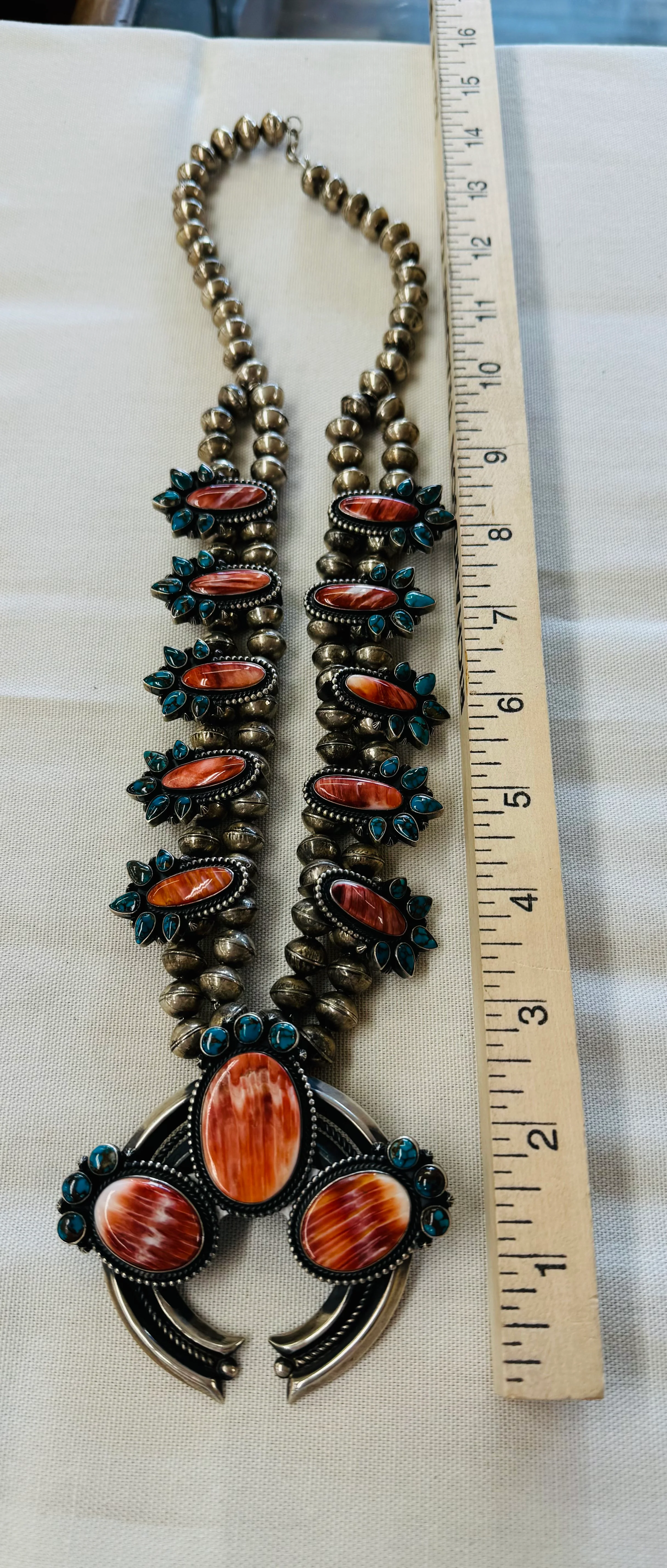 Coral and Turquoise Squash Blossom - Image 2
