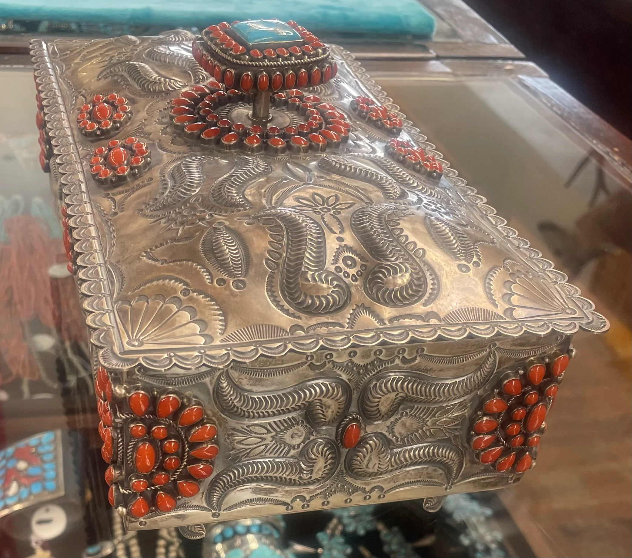 Large Silver and Coral Jewelry Box - Image 3