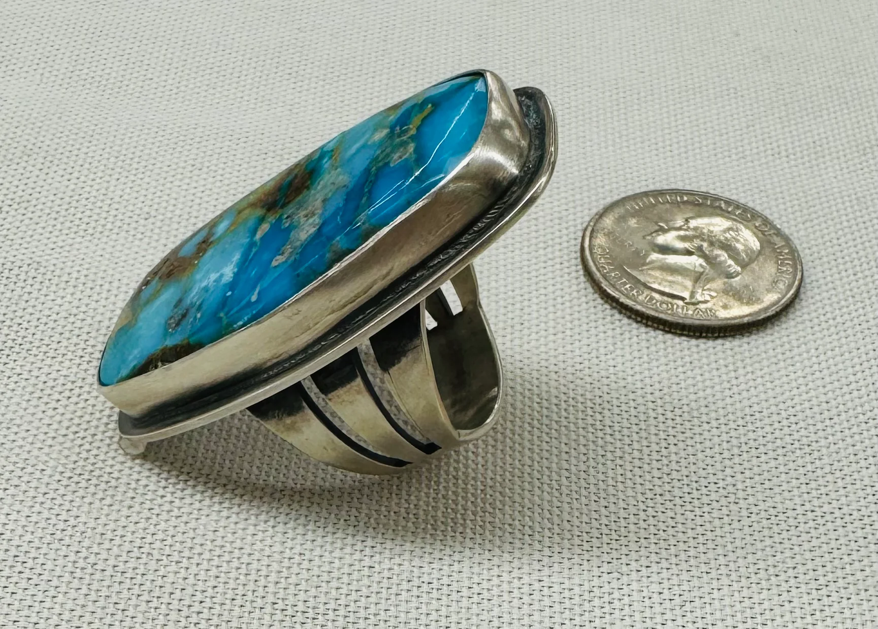 Large Turquoise Stone and Silver Ring - Image 2