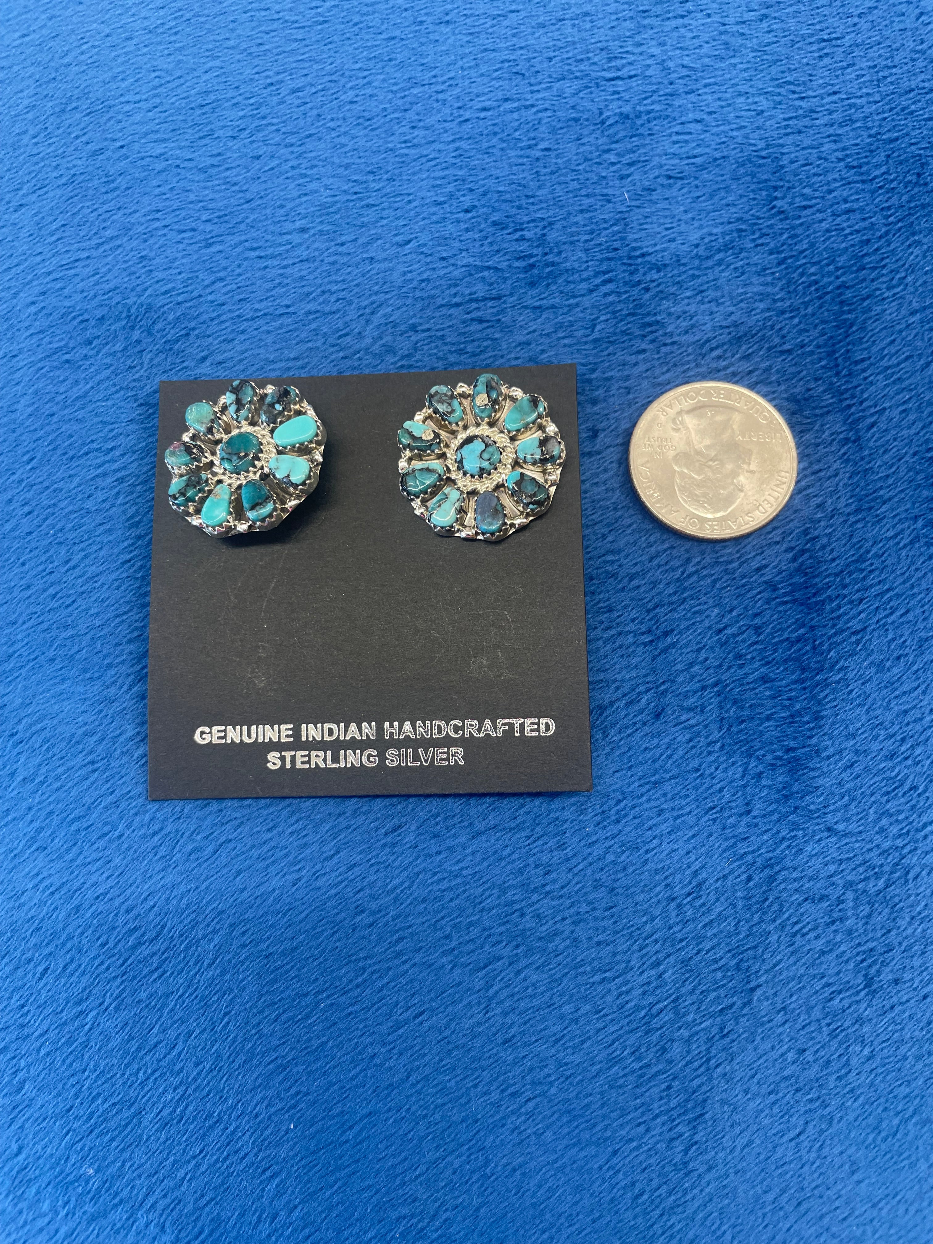Silver and Turquoise Cluster Earrings - Image 2