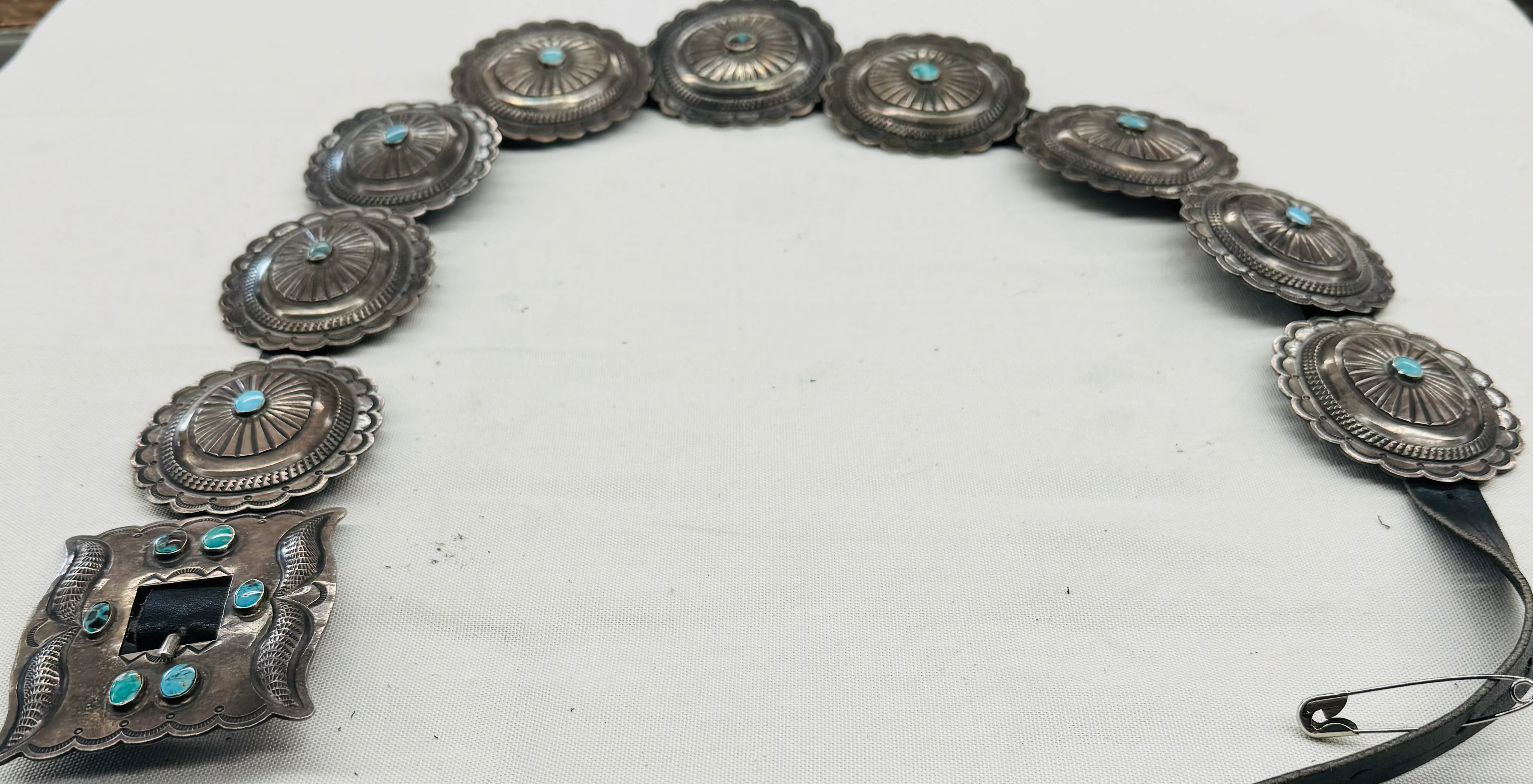 Silver Concho Belt with Turquoise Stones - Image 3