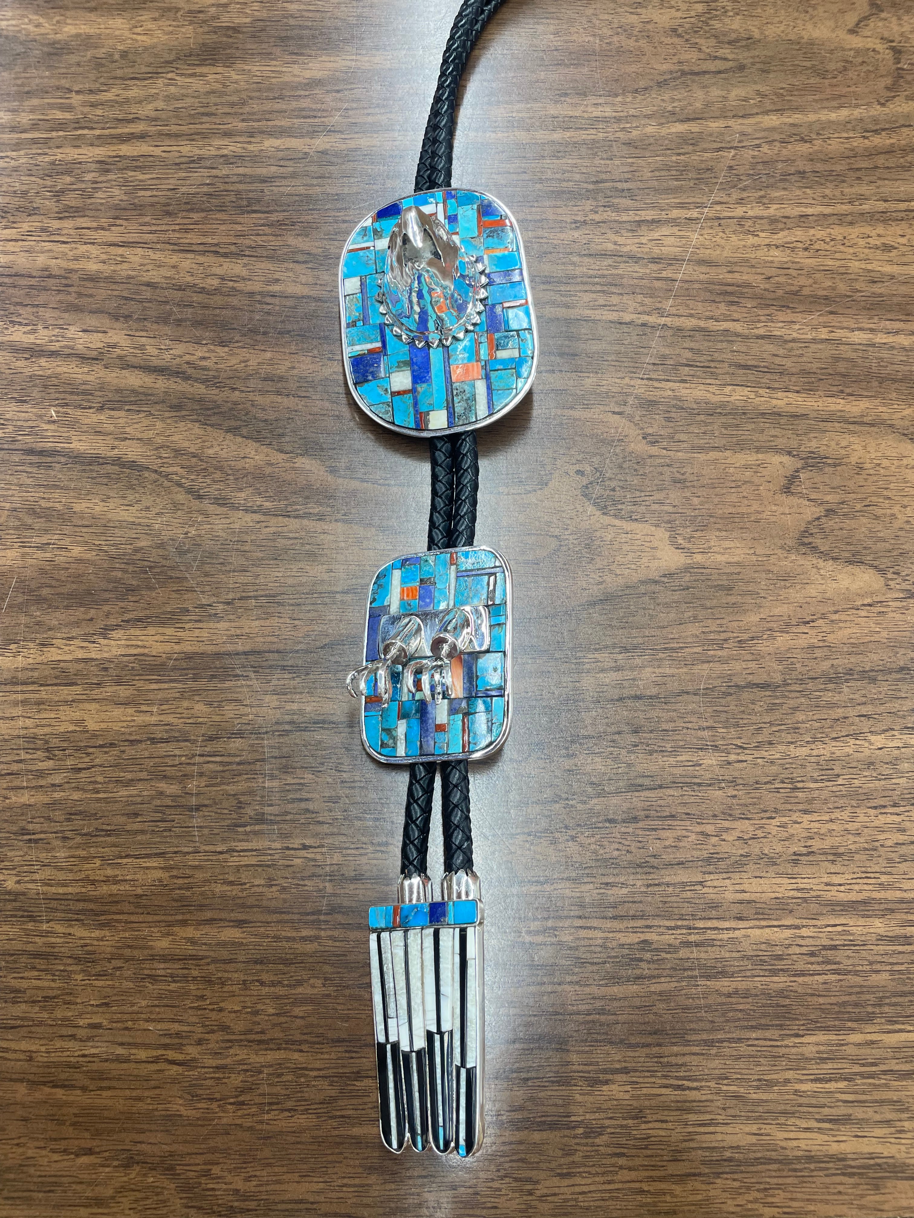 Silver Eagle with Assorted Stone Inlay Bolo