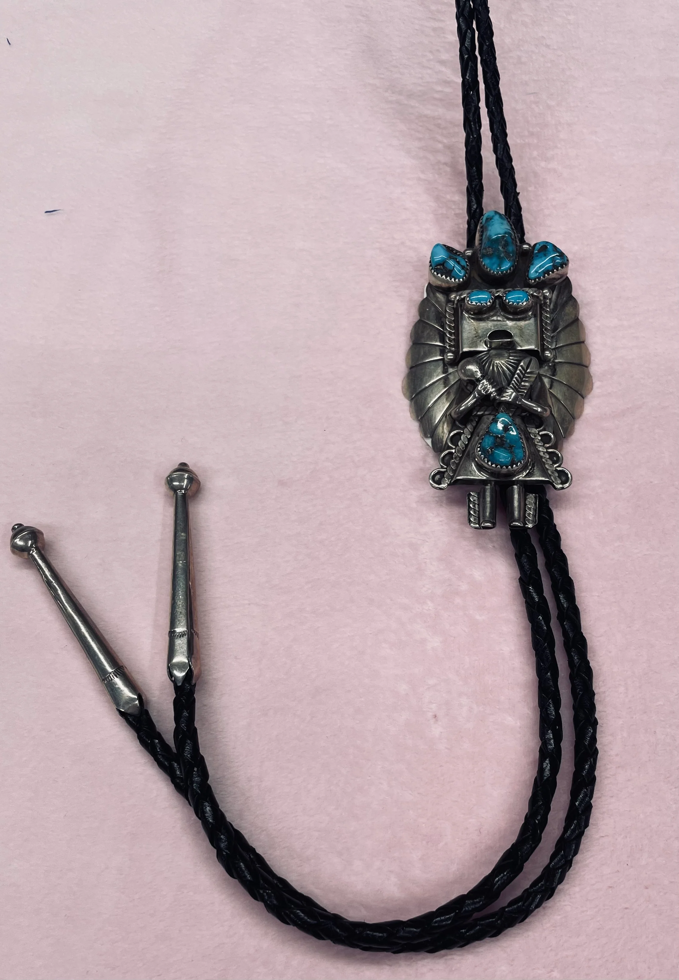 Silver Kachina with Turquoise Stones Bolo Tie