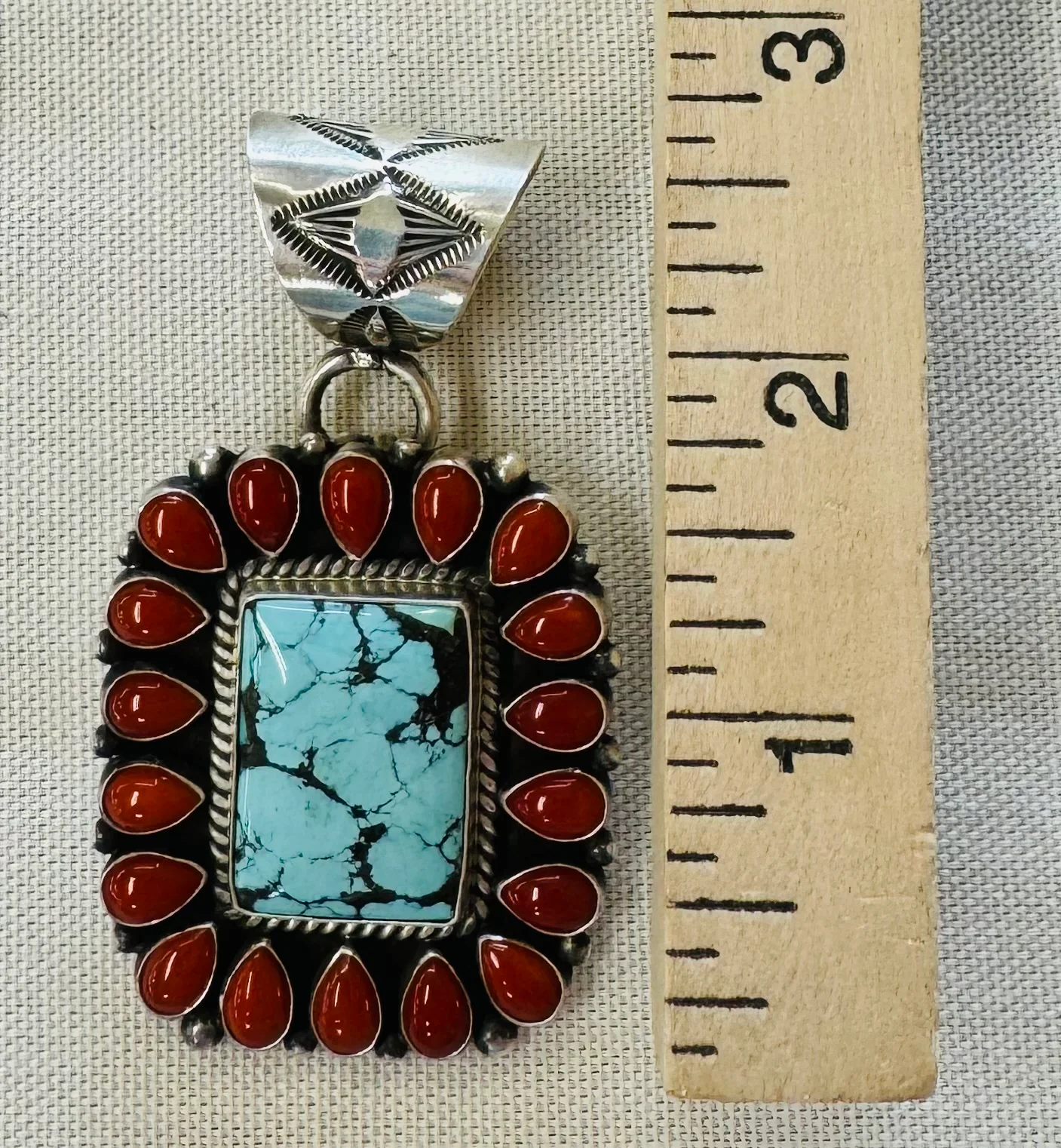 Turquoise and Coral Pendant - Image 2