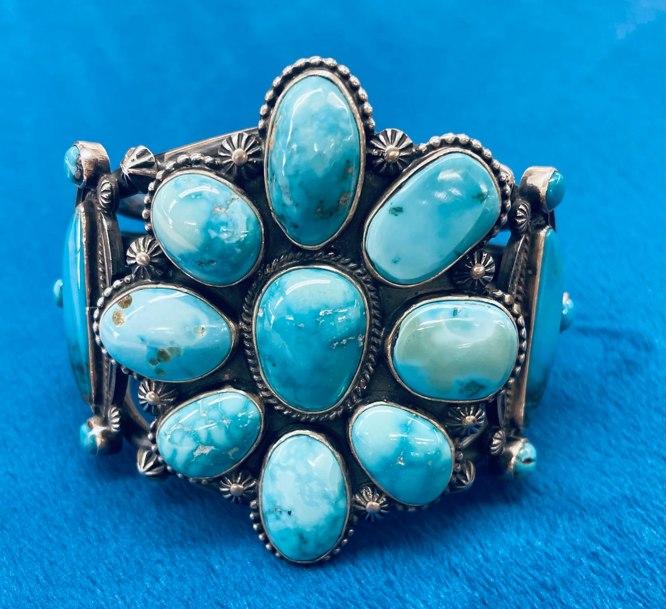 Turquoise and Silver Cluster Bracelet