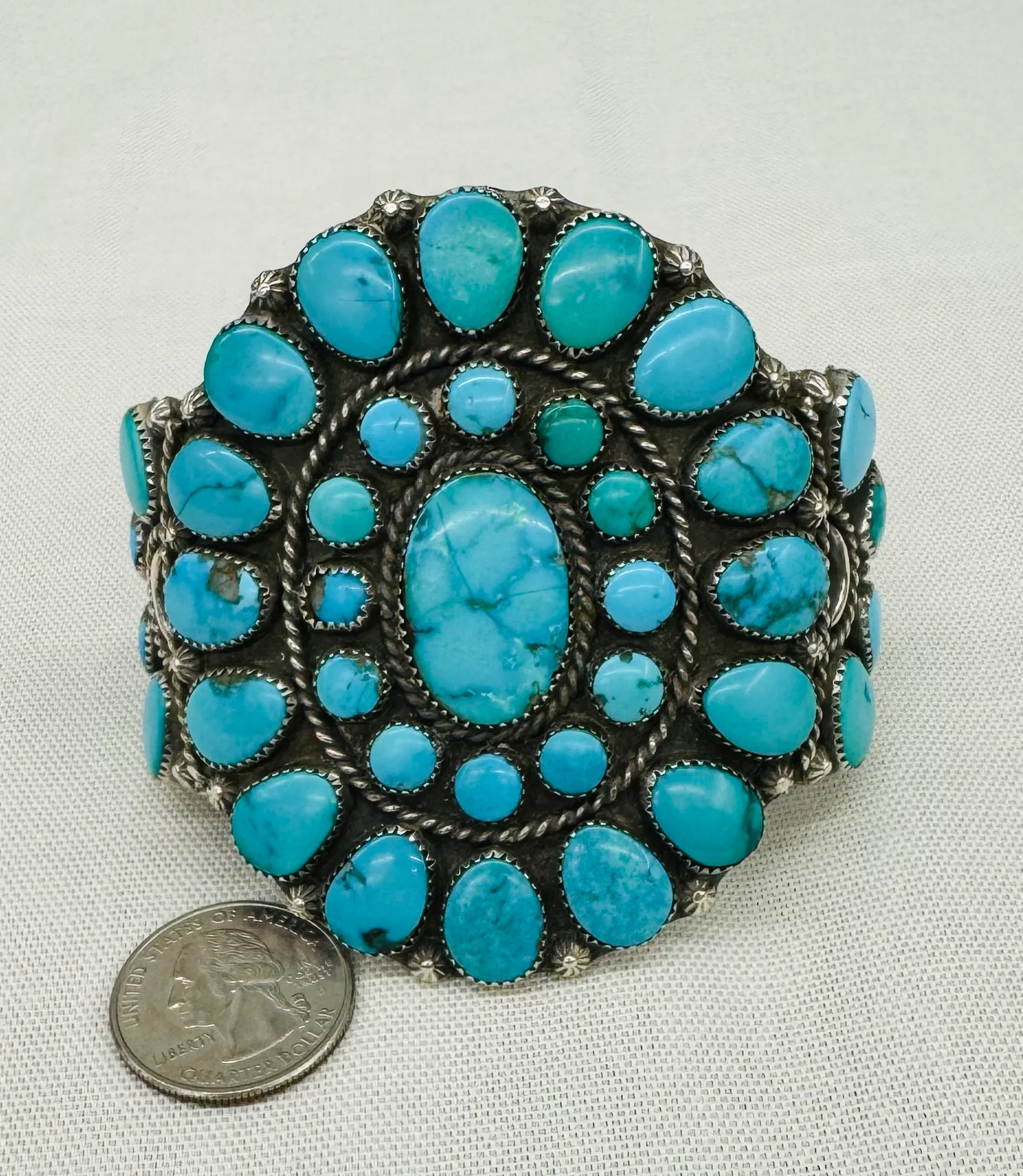 Turquoise and Silver Cluster Bracelet - Image 2