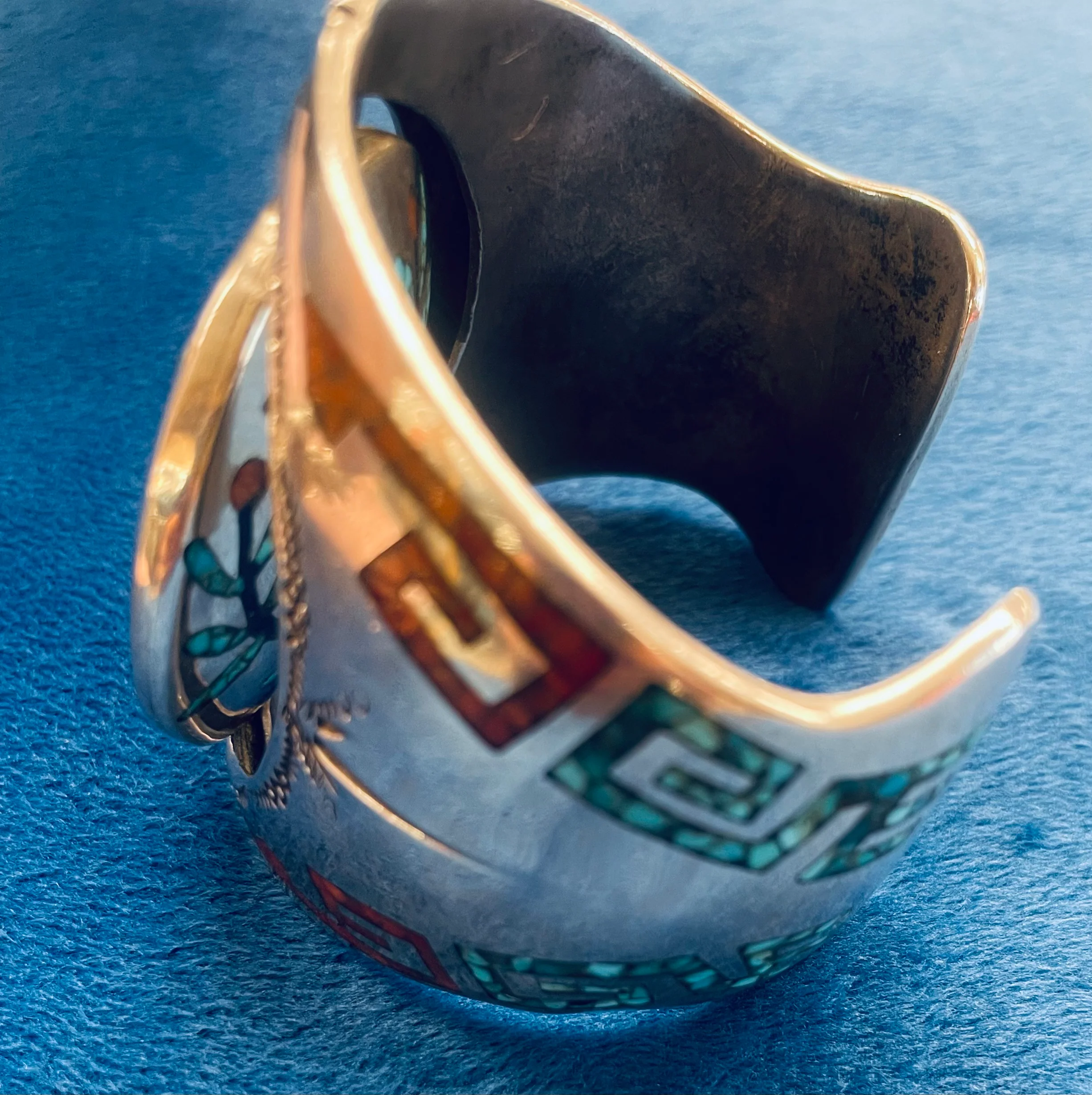 Zuni Sterling Silver Inlay Bracelet with Flip Reversible Front - Image 3